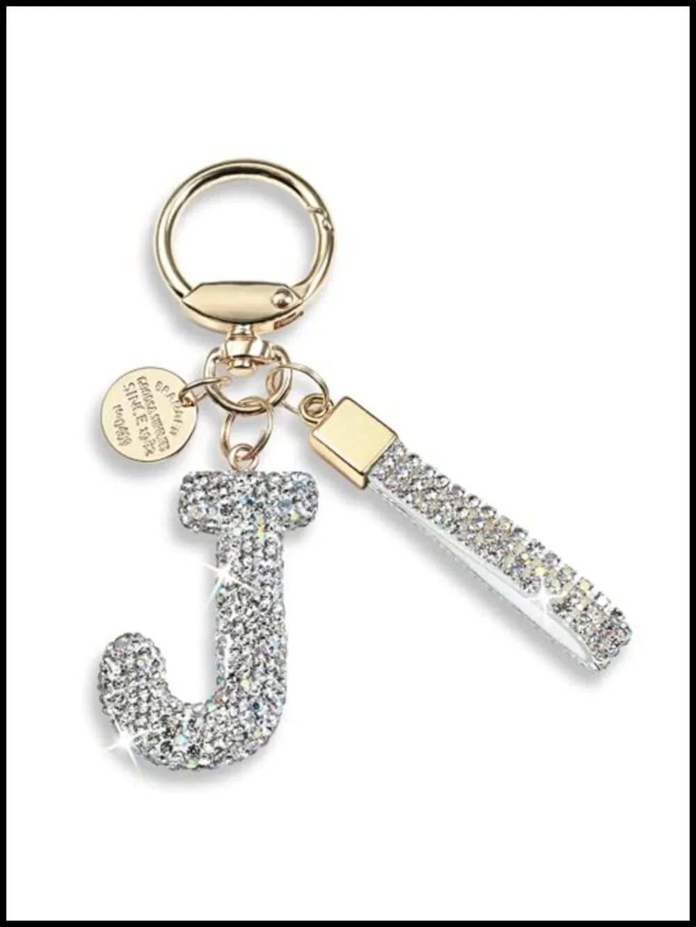 Bling Initial Letter Keychain with Simulated Diamonds for Keyrings
